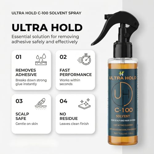 Image of Ultra Hold C100 Hair Patch Remover Solvent Spray 118ml | Citrus-Based Patch Glue Remover | Fast-Acting Wig Adhesive & Hair Patch Tape Remover Spray | Wig Residue Cleaner for Men & Women