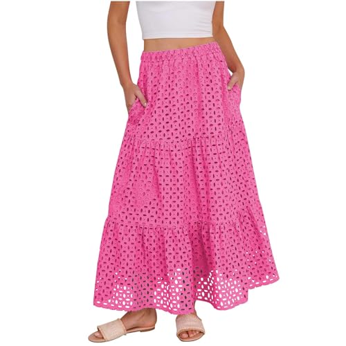 Women's Flowy Maxi Skirts Boho Crochet Hollow Out Knit Flower Lace Skirt Casual Trendy Fashion Skirt with Pockets3