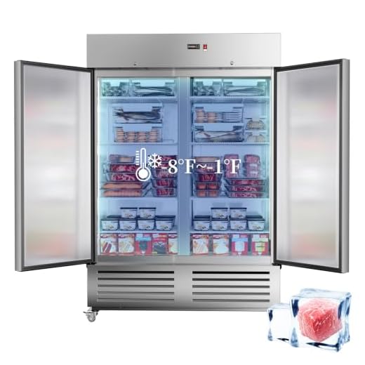 54"W 2 Door Commercial Freezer with LED Light, Stainless Steel Fan Cooling 49 Cu.ft Upright Freezer for Restaurant Bar Shop -8℉ ~ -1℉ Reach-in Freezers