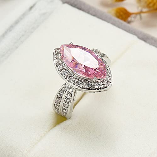 Fashion Womens 925 Sterling Silver Marquise Ring Shiny Horse Eye Sapphire Ring CZ Pink Zircon Diamond Blue Gemstone Promise Ring Eternity Engagement Wedding Band Ring for Women ST.2652