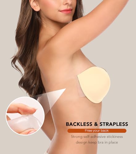 Image of JOATEAY Adhesive Bra Strapless Sticky Push Up Reusable Invisible Lift Padded Non-Slip for Women Backless Dress Wedding Party