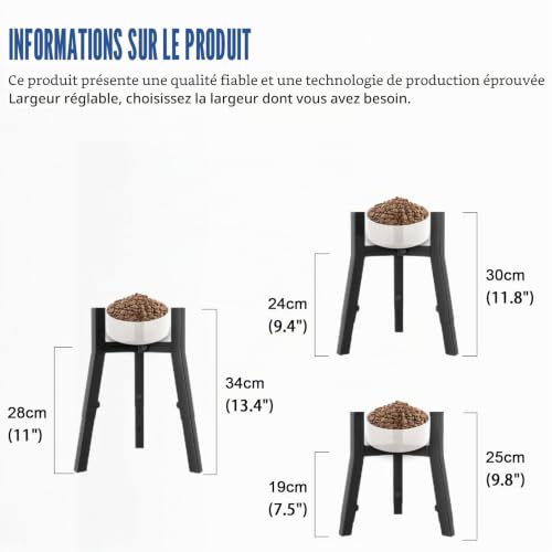 Gamelle Surelevee pour Chien: Support Gamelle Chien Surelevee en Métal, Porte Gamelles Chiens Surélevée Ajustable en Hauteur pour Petits, Moyens et Grands Chiens, Hauteur et Largeur Réglables, Noir – vue 3
