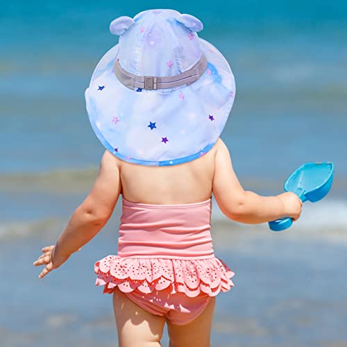 Baby Sun Hat Toddler Summer Beach Swim Hats With Ears Uv Sun Protection Wide Brim Neck Flap For 6M-4Years, Pastel Blue #TOP5
