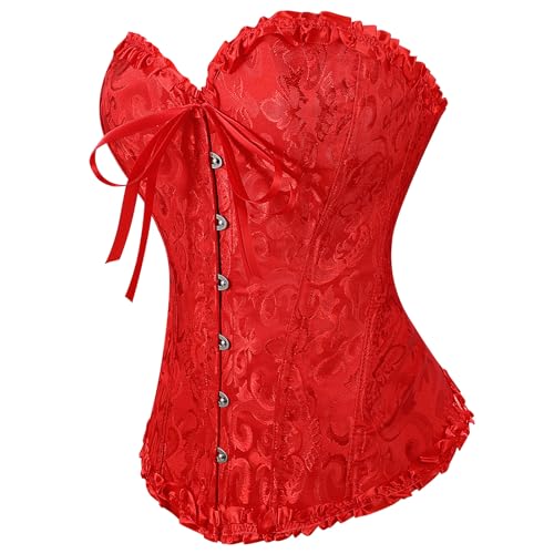 VONMELLI Korsett Damen Spitze Up Boned Overbust Vollbrust Corset Bustier Gothic Corsage Dessous Top – Bild 2