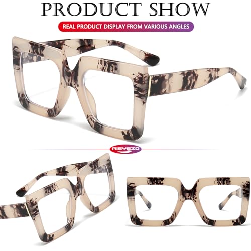 Image of AIEYEZO Oversized Square Blue Light Glasses for Women Cute Big Frame Glasses Fashion Clear Multi-Color Computer Eyewear