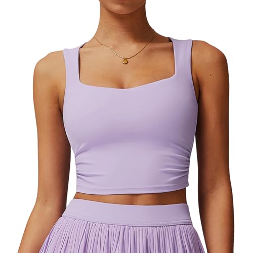 ZUJIABAO Sujetador deportivo de cuello largo para entrenamiento, camiseta de yoga acolchada sin varillas con almohadillas integradas, brasier de yoga acolchado con almohadillas integradas, Morado