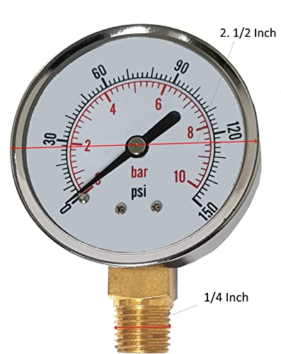 Royal Apex Heavy Duty Pressure Gauge 2.1/2 Inch For Water Air Oil (10 Bar (150psi))