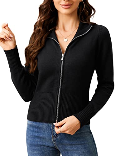Kojooin Women's Cardigan Sweaters Zip Up Open Front Cardigans Turtleneck Lightweigh Sweaters Outwear Black S #TOP26