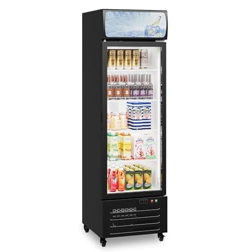 Commercial Display Refrigerator with Single Glass Door, 11.5 Cu.Ft Merchandiser Beverage Refrigerators Fridge, Upright Beverage Cooler, Soft Led Light