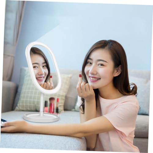 Espejo de maquillaje LED rotativo con bandeja y luz blanca miniatura 5