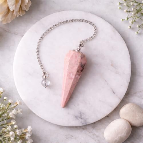 Image of Rhodonite Point Pendulum | Natural Gemstone Dowsing & Divination Tool for Reiki, Chakra Balancing, Meditation, Energy Healing & Spiritual Guidance 1 pc
