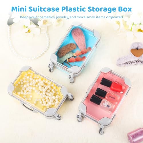 12 PCS Mini Suitcase Storage Boxes, 6.3×3.7×2 Inch Assorted Color False Eyelash Packaging Box, Clear Small Suitcase Plastic Holder, Rolling Empty Lash Box, Trolley Luggage Case Candy Box for Party Favors2