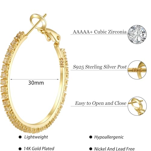 925 Sterling Silver Hoop Earrings Rhinestone Big Large Hoops Earrings for Women 30/40/50/60/70mm Sparkly Cubic Zirconia4