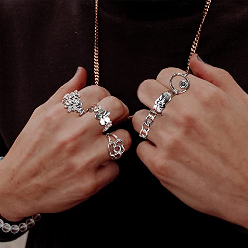Subiceto 12Pcs Stainless Steel Rings For Women Silver Aesthetic Jewelry Rings Adjustable Open Stackable Rings Trendy Knuckle Thumb Finger Rings Size 6-9 Indie Rings Eyes #TOP4