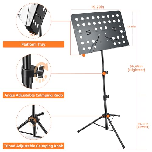 Firstar Portable Music Stand,Sheet Music Stand with Carrying Bag，30-56" Height Adjustable Music Stand for Sheet Music/Book/Laptops/Projectors by Firstar - Image 2