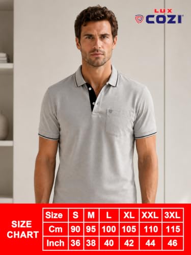 Image of Lux Cozi Men's T-Shirt with Chest Pocket | Polo T-Shirt for Man | Plain Casual Stylish | Half Sleeve| Cotton Blend Collar Polo T-Shirts for Men
