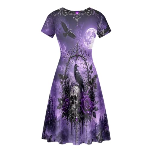 Image of Forchrinse Summer Dresses for Women Crew Neck Short Sleeve Midi Dress Casual Beach Vacation Sundress