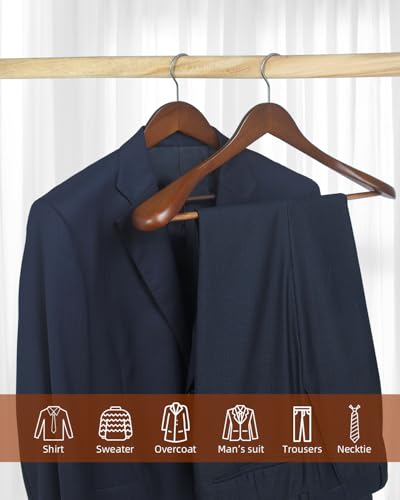 Miniatura 6 de Hangerman 10pcs Perchas De Madera Perchas Con Barra De Pantalones Antideslizante Naturaleza Perchas Para Abrigos,Trajes 10pcs Perchas Con Hombros Extra Anchos Nogal