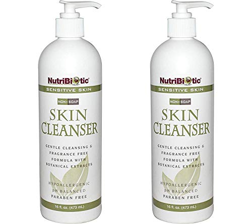 NutriBiotic Sensitive Skin Non-Soap Skin Cleanser (Pack of 2) with Aloe Vera Leaf Powder, Grapefruit Seed Extract, Rosemary Leaf Extract, Sage Extract, Coltsfoot Extract and Thyme Extract, 16 oz.