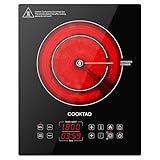 Dual Heating Coil Design of Single Burner Electric Cooktop, 1800W Ceramic Infrared Cooking Hot Plate, Portable Countertop or Built-in Radiant Stove Top Cooker with Wattage and Temperature Control