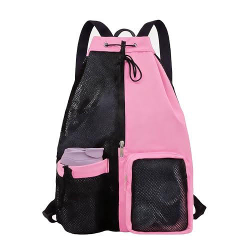 GZSYWZ Swimming Bag Mesh Drawstring Rucksack Pink Sports Bag Waterproof with Wet and Dry Compartments Adjustable Straps Swimming Fitness Workout Essentials for Men and Women