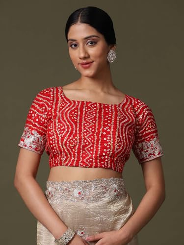 Image of SAREE MALL Women's Tissue Embroidered Saree With Unstitched Blouse Piece