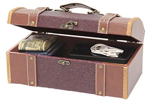 Vintiquewise 11.5" x 6.5" x 5" Wooden Dresser Valet Leather Chest with Fabric Lining Brown