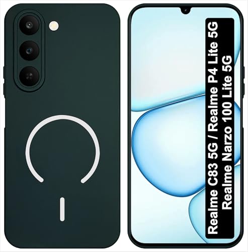Image of SBMS Silicone Back Cover Case for Realme C83 5G /Narzo 100 Lite /P4 Lite | Soft Micro-Fibre Lining Inside | Magsafe Print On Back Side Camera Protection Bump | Shockproof Case Realme C83 5G (Green)
