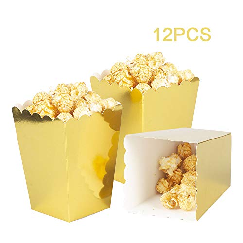 Image of Gold Popcorn Boxes Mini Pack of 12, Paper Popcorn Container for Birthday Party, Graduation, Wedding, Carnival, Movie Night
