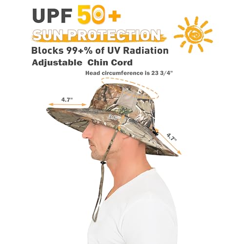 Image of Men Safari Sun Hat Wide Brim Boonie Fishing Cap with Adjustable Drawstring