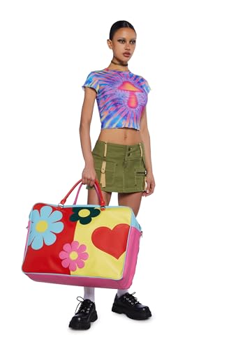 Dolls Kill Free Luv Nation Colorblock Giant Weekender Bag by Delia's– Vegan Leather Travel Duffle with Heart & Peace Appliques - One Size2