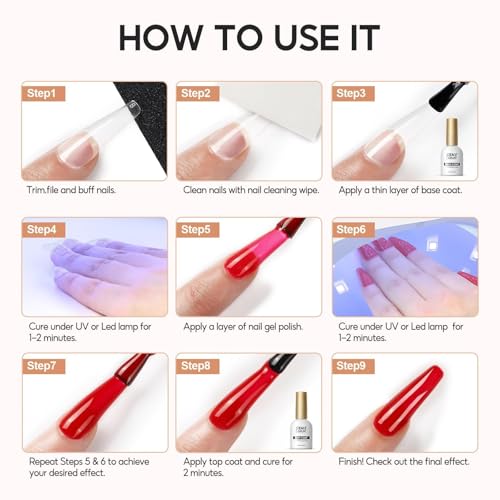Miniatura 9 de Peacecolor Base Y Top Coat Semipermanente, 2 10ml No Wipe Brillo Diy Salon