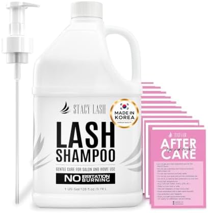 STACY LASH Eyelash Extension Shampoo 1US Gal / 128 fl.oz. / 3.78L / Eyelid Foaming Cleanser/Safe Wash for Extensions & Natural Lashes/Supplies for Professional & Home Use / 50 Aftercare Cards