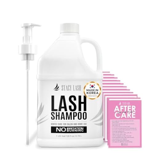 STACY LASH Eyelash Extension Shampoo 1US Gal / 128 fl.oz. / 3.78L / Eyelid Foaming Cleanser/Safe Wash for Extensions & Natural Lashes/Supplies for Professional & Home Use / 50 Aftercare Cards
