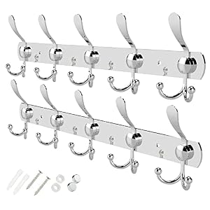 GlazieVault Coat Hooks for Wall – Stainless Steel Coat Racks (2 Pack) – Heavy Duty Coat Hook Wall Mounted – Premium Design Rust Free Coat Hanger for Clothes (Silver Tri)