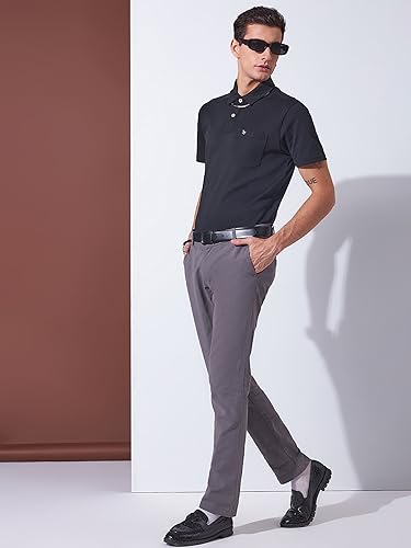 Image of Men's Solid Polo Collar Casual T-Shirt with Pocket | Cotton Polo Collar Half Sleeves Solid T-Shirt | Slim Fit Polos