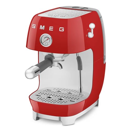 Image of Smeg Cold Brew Coffee Machine, Original Italian Brand, Patented Smeg Red Color, Live the Barista Exeprience, Professional Steam Wand for Creamy Milk Drink, Pressure Monitor, ECF03RDEU