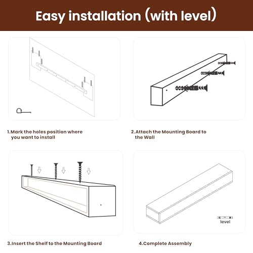 Image of Floating Mantel Shelf - Wood Fireplace Mantel, Wall-Mounted, Weight Capacity 60lbs, 72 X 9 X 6 inch, Oak