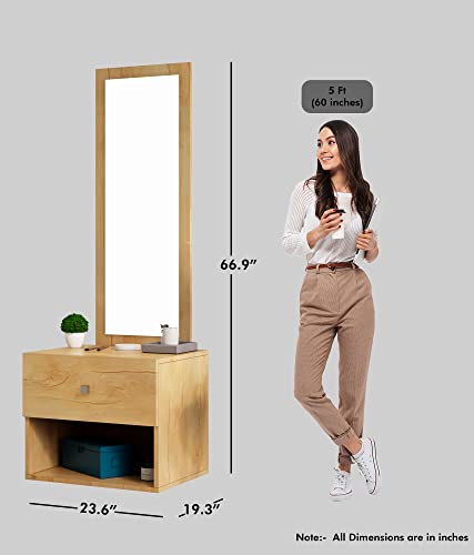 Image of Bniture Wooden Dressing Table for Bedroom with 1 Drawer, Mirror and Huge Storage Space | Long Dresser Vanity Table with Mirror (42D x 60W x 180H CM) (Giant Wood, HXDR105)