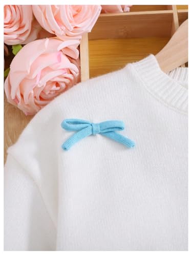 WDIRARA Girl's Cute Bow Appliques Sweater Crew Neck Long Sleeve Pullover Knitwear4