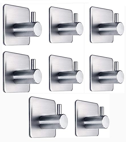 Image of Enclave Heavy Duty Adhesive Hooks, Stick on Wall Adhesive Hangers, Strong Stainless Steel Holder, Self Adhesive Hooks for Kitchen Bathroom Home Door Towel Coat Key Robe. (Cube RND Silver, Pack of 8)
