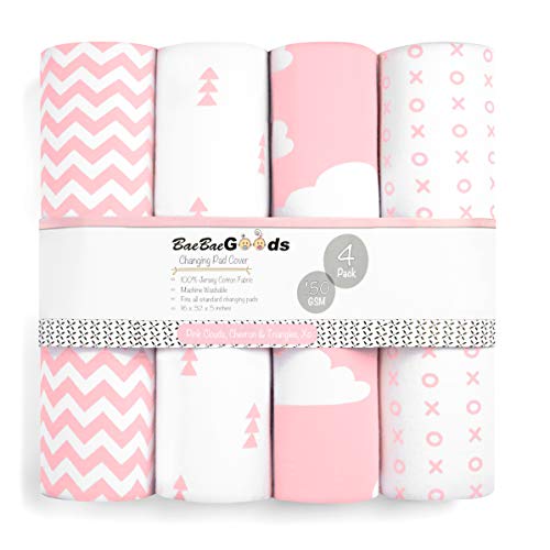Changing Pad Cover – Premium Baby Changing Pad Covers 4 Pack – Girl Changing Pad Cover – Pure Jersey Machine Washable Pink And White Changing Table Cover – Diaper Changing Pad Cover Sheets #TOP7
