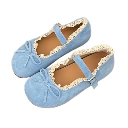 ZQW Women's Cute Mary Jane Ballet Flats with Lace Trim Kawaii Ultra Comfy Soft Casual Walking Dress-Up Shoes Cosplay Costume