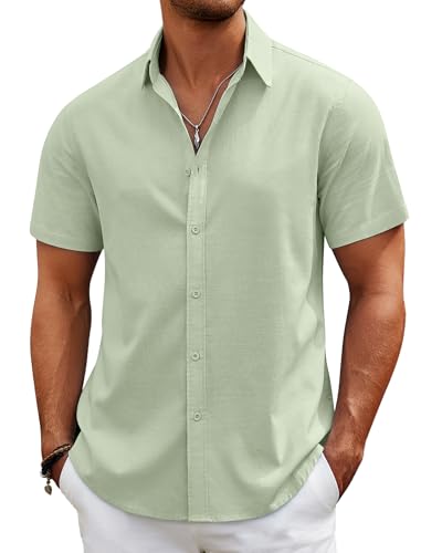 COOFANDY Mens Casual Beach Shirts Short Sleeve Button Down Shirts Summer Vacation Untucked Dress Shirts
