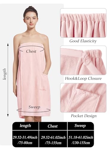 Image of Women'S Soft Wrap Towel Full Length,Bath Robe After Shower Female Plush Long,Spa Bathrobes Lightweight With Pockets
