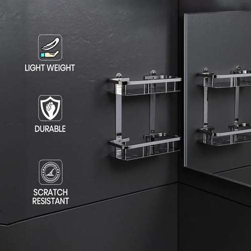 Image of ARQUIN Bathroom Shelf 5x12 Inch Double Layer Shelf for Wall Bathroom | Bathroom Organiser Shelf | Bathroom Accessories Set | Storage Racks & Shelves for Kitchen | Storage Organiser for Kitchen