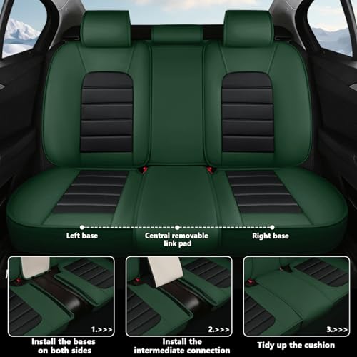 Image of Full Set Car Seat Covers for Jeep Compass 2007-2026, Waterproof Stain-Resistant Seat Cover, Premium Nappa Leather Seat Protectors with Storage Pockets(Luxury 5 Seats /Black&Green)