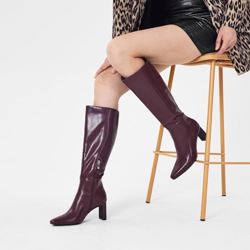 Image of GENSHUO Knee High Boots for Women Comfy Flat Heel Vintage Square Toe Fall Winter Solid Side Zipper Costume Knight Booties