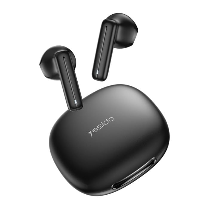 YESIDO TWS25 ANC - Auriculares Bluetooth BT5.3 semiintraurales inalámbricos con micrófono HD, controladores de 13 mm y tiempo de reproducción total de 16 horas, color negro