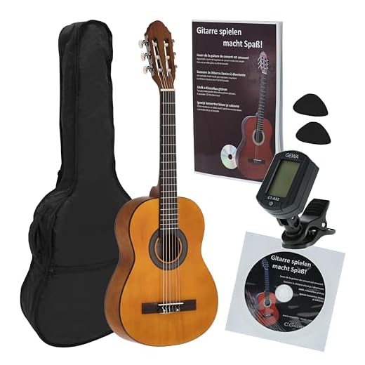 Juan Miguel Navarrez guitarra de concierto, guitarra clásica, 1/2 honey - natural, Starter Set (incl. funda, púas, libro con CD, afinador)